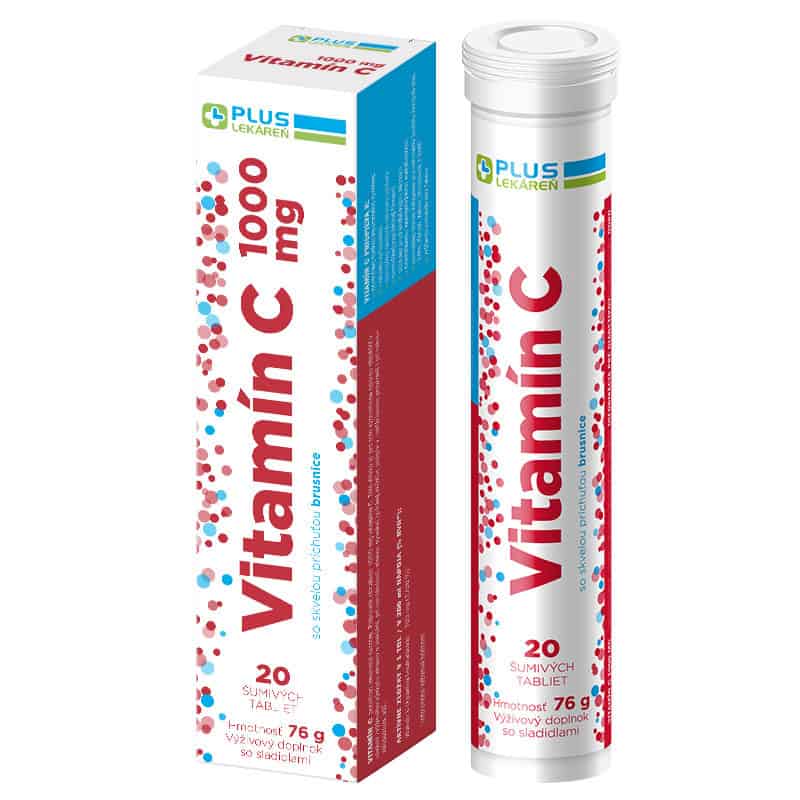 Vitamín C 1000 mg, 20 šumivých tabliet, príchuť brusnica